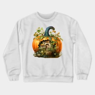 Cozy Pumpkin Home with Miniature Forest Autumn Watercolor Art Crewneck Sweatshirt